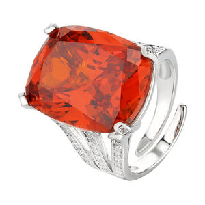 Bijoux de mode écologiques en cuivre, anneaux ajustables de grande taille avec zircone cubique rouge orangé de 15*20 mm, colorés et imposants, pour femmes - Product Image 1