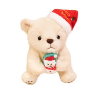 Ours en peluche de Noël, jouet en peluche doux avec accessoire bonnet de Père Noël et bonhomme de neige, cadeau et décoration