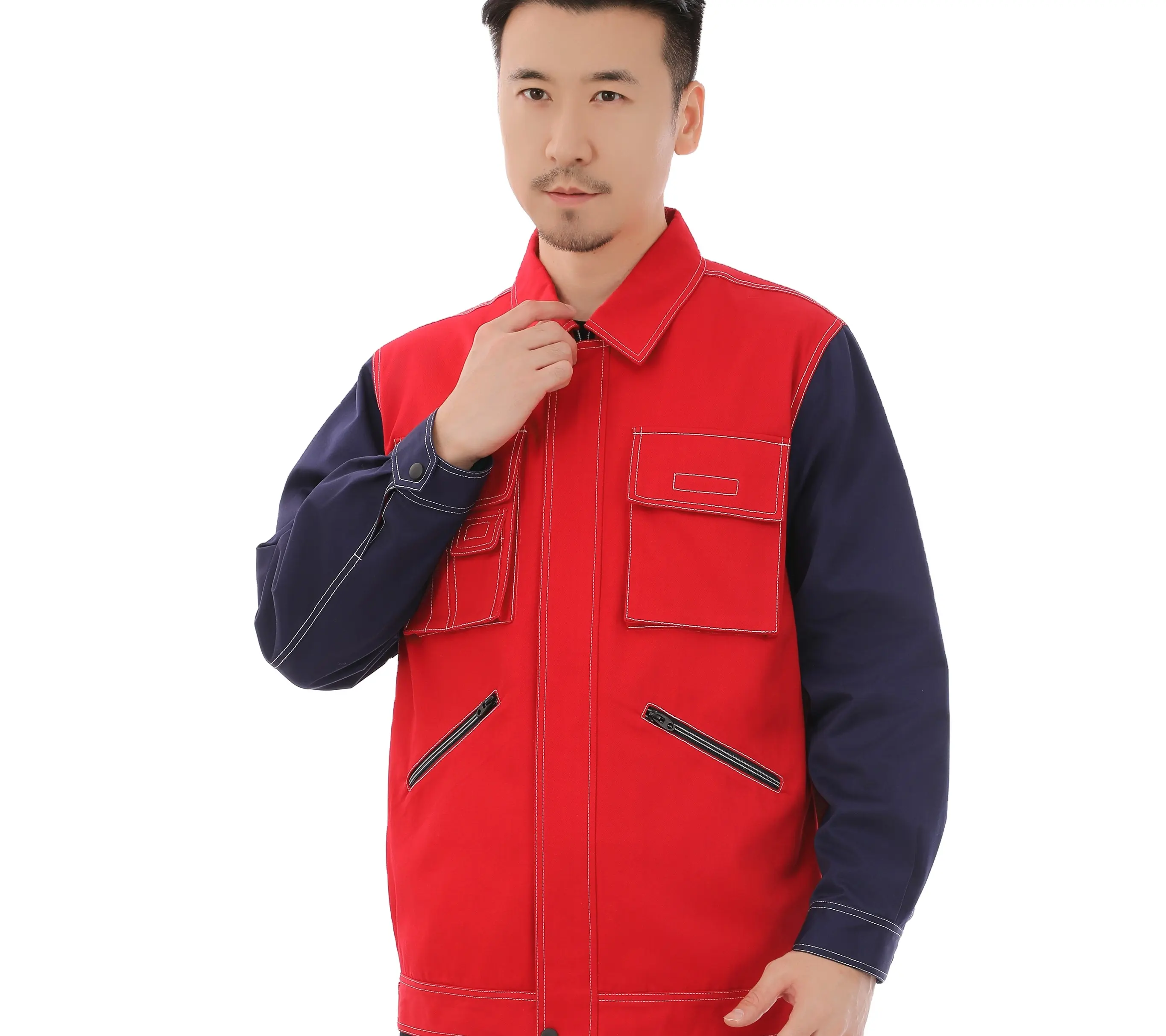 Personalizado vermelho abrangente chama retardante carga jaqueta homens e roupas de trabalho finas das mulheres