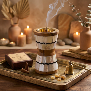 Quemador de incienso de madera hecho a mano con incrustaciones de nácar, difusor aromático de sándalo, uso durante todo el año, decoración para Ramadán y Eid. - Product Image 1