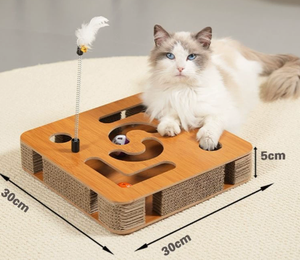 Griffoir pour chat en carton ondulé rond avec boule interactive et clochette, jouet de griffage pour chaton, jeu d'intérieur - Product Image 1