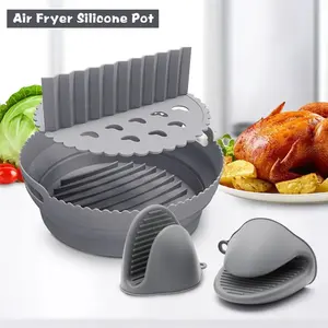 Collapsible Non-stick Baking Basket Round Silicone Baking Pan Air Fryer Liner With Partition