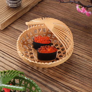 Creative Imitation Bamboo Woven Japanese Fruit Basket Round Snack <b>Plate</b> For Home Hotel Use Green Yellow Brown - Product Image 2