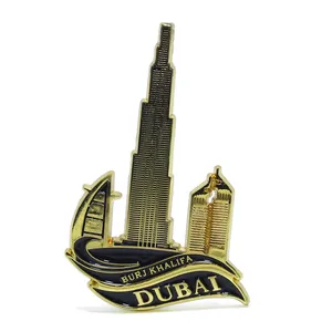 United Arab Emirates Burj Khalifa Tower Gold Plated Zinc Alloy Dubai UAE Souvenirs Enamel Custom Dubai Fridge Magnet