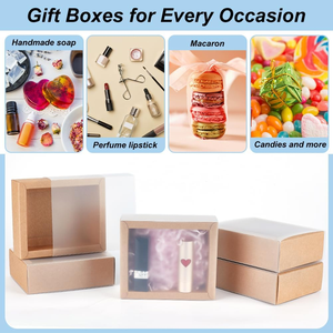 Kraft giấy ngăn kéo Hộp PET Windows Bìa dập nổi bao bì quà tặng cho Đảng ủng hộ đồ trang sức đề nghị xử lý tùy chỉnh - Product Image 4