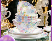Service de table en céramique 60 pièces style luxe léger, motif végétal, compatible micro-ondes, coffret cadeau, idéal pour l'inauguration de la maison