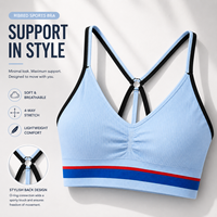 Soutien-gorge de sport côtelé pour femme, col en V, dos à bretelles, soutien moyen, crop top d'entraînement