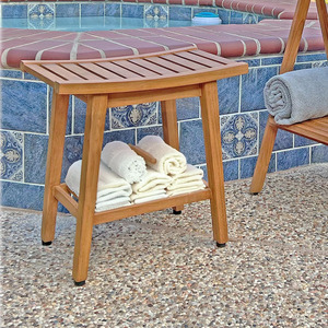 Three Craftsmen Teak Shower Stool 50x35x46cm Double Layer Bathroom <b>Bath</b> Seat Outdoor Pool Side <b>Storage</b> Rack - Product Image 1