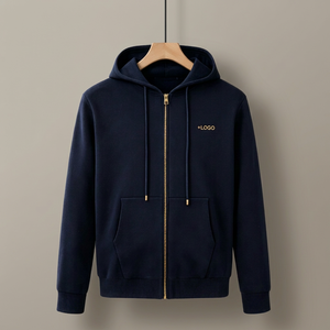 Sudadera con capucha de algodón tejido para hombre, con cremallera, bolsillo frontal bordado, corte regular, informal y cálida. - Product Image 5