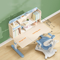Bureau d'étude en bois pour écolier avec étagère et tiroir de rangement, hauteur réglable, chaise de bureau incluse