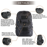 Sac à dos tactique de randonnée en nylon imperméable KPL-TSB-NL, noir, à double bandoulière, avec fermeture éclair robuste et fiable