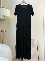 Robe longue plissée à col rond et manches courtes pour femme, taille unique, style décontracté, mode estivale, avec pompons, par un créateur
