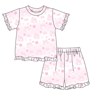 ชุดเซ็ตเสื้อผ้าเด็กผู้หญิงลายกระต่ายอีสเตอร์สีชมพู พร้อมโบว์ลายสก็อต รุ่น GSSO3345 สำหรับเด็กผู้หญิงตัวเล็ก ขายส่ง เสื้อแขนสั้นสำหรับฤดูร้อน - Product Image 2