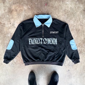 Custom Streetwear Distress Sweatshirt <b>Polo</b> t Shirt Cut and Sew Loose 100% Cotton Heavy Long Sleeve <b>Zip</b> <b>up</b> Shirts Manufacturer - Product Image 1