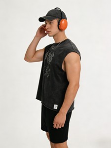 Camisetas sin Mangas Personalizadas con Pedrería para Hombre, <span class=keywords><strong>Camiseta</strong></span> Deportiva de Gimnasio con Pedrería Lavada con <span class=keywords><strong>Agua</strong></span>, Camisetas sin Mangas para Hombre de Gimnasio con Pedrería - Product Image 5