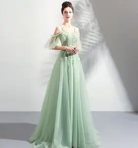 Wholesale Sen Super Fairy Off Shoulder Mint Green Bridal Wedding Dresses Annual Meeting Party Evening Dress