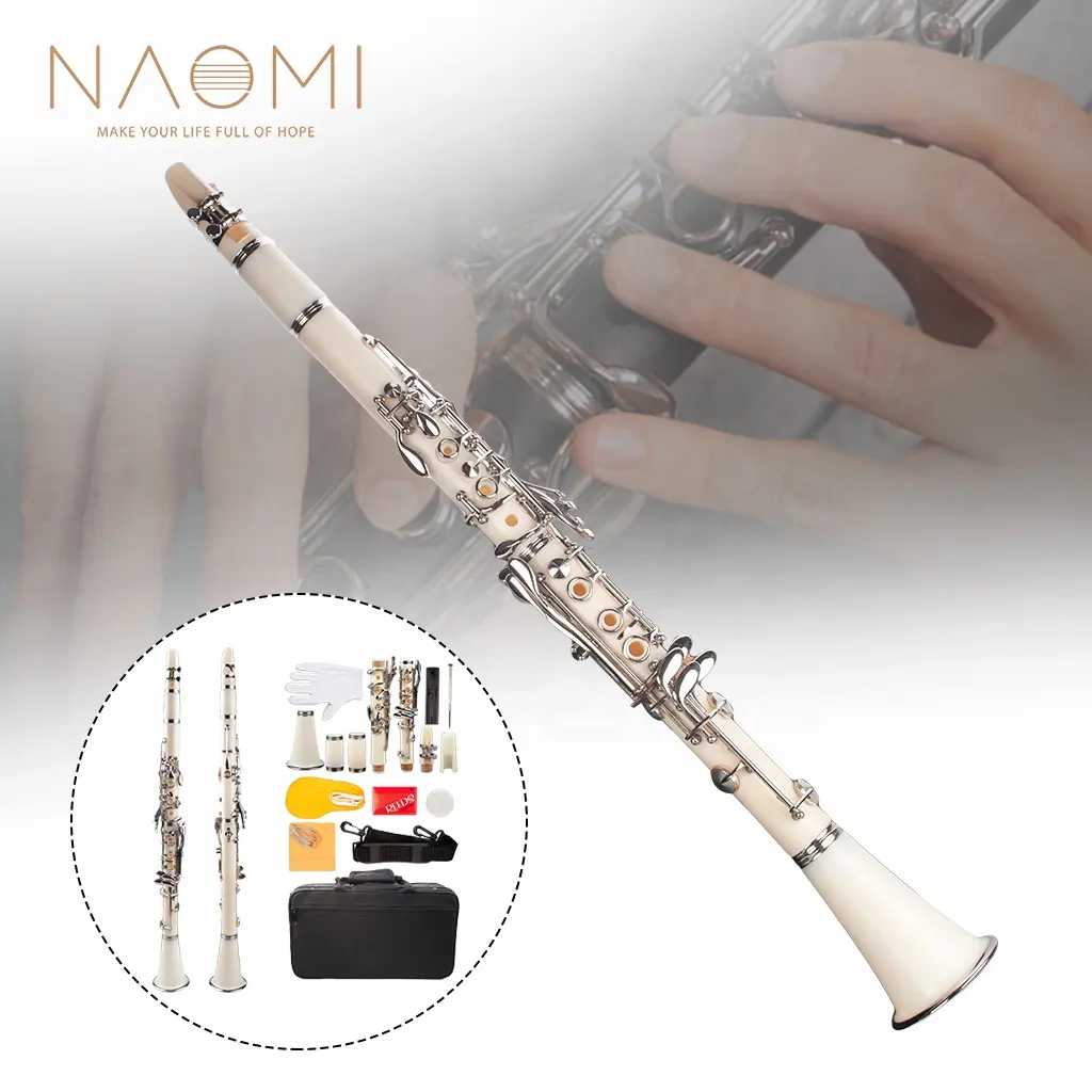 NAOMI Clarinet Bb Cupronickel ชุบนิกเกิล17 Key W/ผ้าทำความสะอาดถุงมือ Woodwind Instrument Abs กล่อง