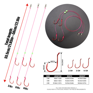 Móc câu bạch tuộc đỏ hiệu suất cao có logo tùy chỉnh 2/0 3/0 4/0, bộ dụng cụ câu sẵn 3 móc, đầu móc được mài sắc hóa học, có xoay - Product Image 2