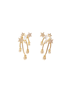 Orecchini Pendenti a Stella Placcati Oro con Cristalli e Strass, Stile Romantico per Uso Quotidiano Femminile - Product Image 1
