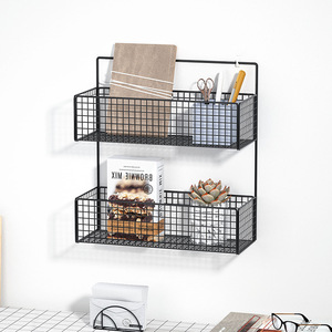 <b>Wall</b> Mounted Metal Wire Basket Shelf Rectangle <b>Hanging</b> <b>Storage</b> Organizer For Bedroom Dorm Room - Product Image 4