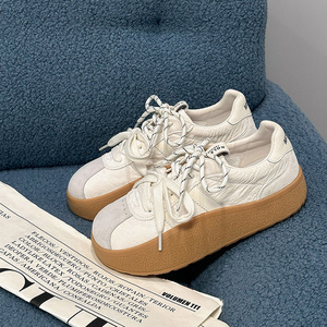 Baskets blanches à semelle épaisse pour femme, collection Printemps 2026, en cuir véritable, rehaussantes, antidérapantes, durables et confortables - Product Image 6