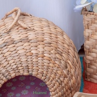 Lit pour chat en paille tressée respirant pour l'été, nid pour animaux de compagnie toutes saisons, détachable, lavable, semi-fermé, pour l'intérieur/l'extérieur