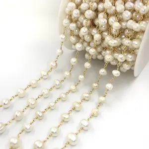 4mm,6mm,8mm Freshwater Pearl Bead Chain for DIY Rosary Necklace Hand Made