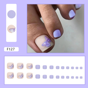 Venta al por mayor 24PCS Precio Pure Color False Toenail Wearable Press On Nails Tips Frosted Gold-edged Short SquareToenail Nails - Product Image 4