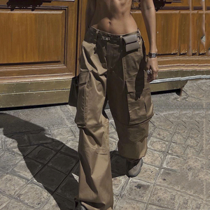 Pantaloni <span class=keywords><strong>Cargo</strong></span> da <span class=keywords><strong>Donna</strong></span> Stile Streetwear Hip Hop Chic con Tasche Multiple, Joggers Marrone Maillard, Pantaloni Parachute - Product Image 1