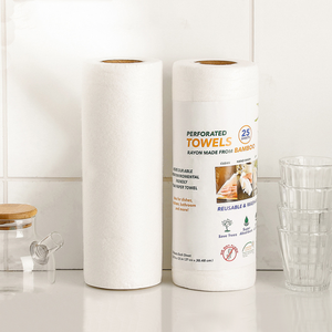 Rouleau d'<span class=keywords><strong>essuie</strong></span>-<span class=keywords><strong>tout</strong></span> réutilisable, 25 feuilles/rouleau, réutilisable, lavable, zéro déchet, chiffon à vaisselle, rouleau de papier de cuisine en bambou - Product Image 1