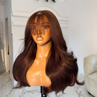 Perruques Lace Front en Cheveux Humains Naturels, Sans Colle, Brun Rougeâtre, Cheveux Bruts Brésiliens, Ondulés, Pré-Pluckées, Perruques Frontales HD Lace pour Femmes