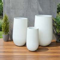 Ensemble de 3 pots de jardin en ciment blanc rustique, durables, légers, écologiques, revêtus d'époxy blanc, pour l'extérieur, le jardin et la maison