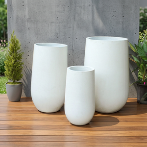Ensemble de 3 jardinières en béton fibreux blanc et gris antique, légères, pour l'aménagement paysager extérieur - Product Image 6