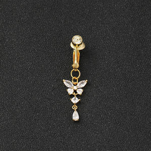 YICAI gros laiton incrustation zircon cubique Non <span class=keywords><strong>Piercing</strong></span> ventre anneaux papillon Clip sur ventre <span class=keywords><strong>nombril</strong></span> anneau - Product Image 5