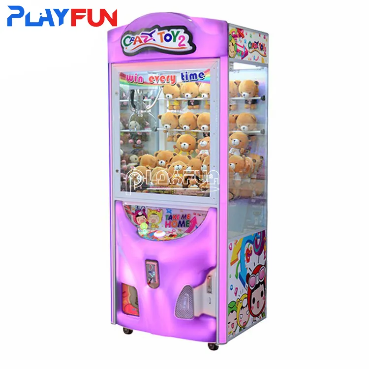 Playfun diskon besar komersial taman hiburan Token tagihan koin dioperasikan anak mainan gila 2 derek cakar penjual Hadiah mesin permainan