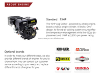 Machines forestières Maxpower 15Hp 40T pompe hydraulique automatique 16Gal 420cc Holz Spalter fendeuse de bûches de bois