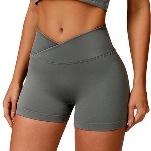 Pantalones cortos de Yoga para gimnasio sin costuras de alta elasticidad para mujer, pantalones cortos de culturismo suaves para levantamiento de glúteos con cintura cruzada - Product Image 5
