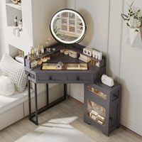 Ensemble de coiffeuse de chambre à coucher minimaliste moderne avec coffre de rangement de chevet, bureau et miroir dans un style crème