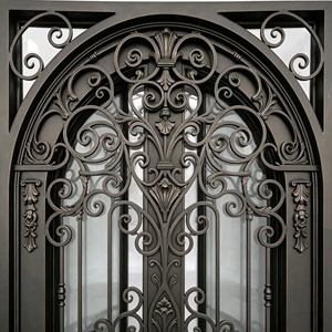 Porte en fer forgé avec vitrage cintrée, design classique à motifs en spirale, porte d'entrée résistante aux intempéries pour projet de villa - Product Image 5