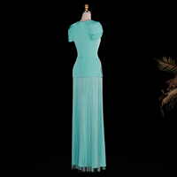 Robe de soirée Jancember LSZ292, turquoise clair, col carré, franges, ceinture perlée à la hanche