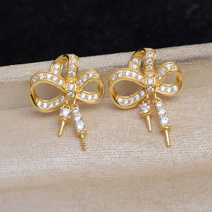 Wenchi S925, Hoja de Plata 15687, Accesorio para Joyería DIY, Perla, Baño de Oro, Soporte Vacío para Cuentas de 8-11mm, Pendientes Semi-terminados, Bolsa, China - Product Image 2