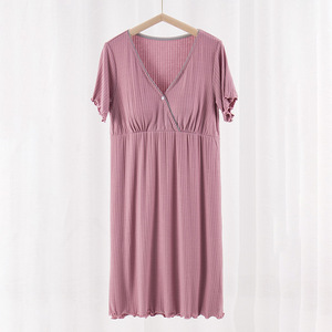 Pijamas de enfermería Maternidad Hospital Vestido de noche Encaje Embarazada Vestido de noche <span class=keywords><strong>Lactancia</strong></span> Ropa de <span class=keywords><strong>lactancia</strong></span> Tela suave - Product Image 4