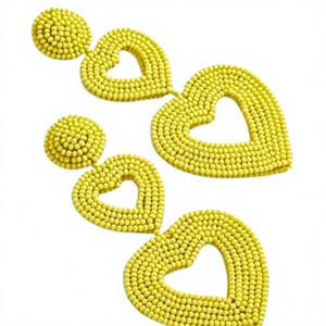 Premium Quality Yellow Beaded Hearts Hoop <b>Earrings</b> Fancy For Women Party <b>Cute</b> Statement Jewelry Acrylic Fashion <b>Earrings</b> - Product Image 1