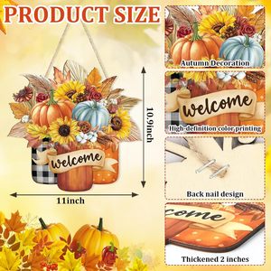 OEM Hello Fall Thanksgiving <span class=keywords><strong>Décoration</strong></span> Suspendue en Bois pour Porte, Style Ferme, avec Pot Mason, Citrouille et Feuille d'Érable, Faible MOQ, Livraison Rapide - Product Image 5
