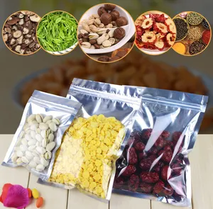 In Stock Snack Nuts Packaging Silver Aluminum Foil Mylar Transparent Bags Dried Food Ziplock Pouches