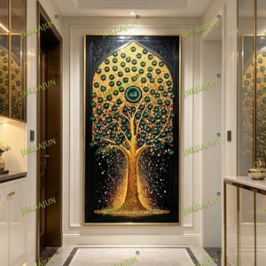 Arte Murale Islamica con 99 <span class=keywords><strong>Nomi</strong></span> <span class=keywords><strong>di</strong></span> <span class=keywords><strong>Allah</strong></span> e Design Albero della Vita, Dipinto su Porcellana con Cristalli e Glitter, Decorazione per Casa Ramadan ed Eid - Product Image 2