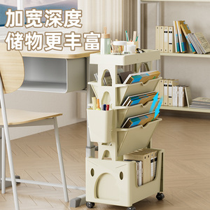 Chariot de rangement pour bureau, 5 niveaux, étagère latérale mobile en plastique pour livres et papeterie, blanc kaki - Product Image 5