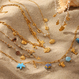 Collares de Moda Hawaiana de Verano, Joyería de Acero Inoxidable 316L, Collar de Conchas Marinas Chapado en Oro de 14k y 18k para Mujer - Product Image 1