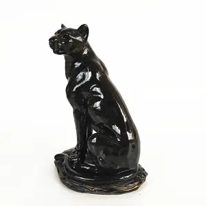 Kerajinan Resin Mewah Elegan Duduk Patung Kucing Hitam Tinggi 24.5 Cm