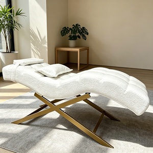 Muebles de Estética para Salón de Belleza de Lujo, Cama Facial Curva con Base Dorada, Mesa para Pestañas, Cama de Belleza, Cama de Masaje Facial - Product Image 1